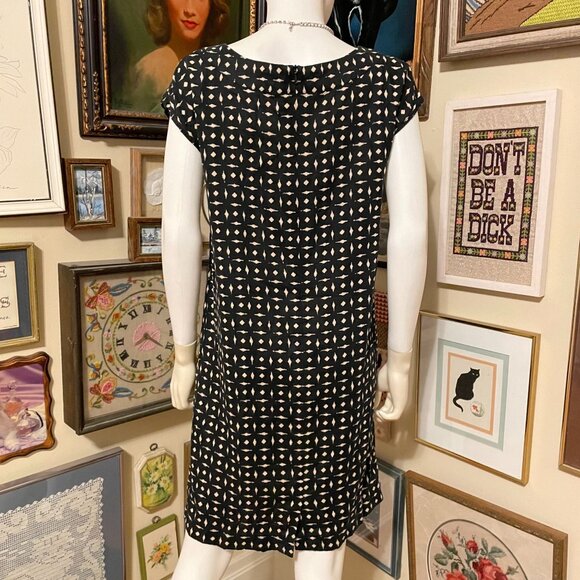 J. Jill Love Linen Black & Beige 100% Linen Patterned Dress Cap Sleeve XS Missy - Picture 4 of 6